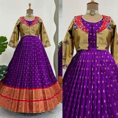 Designer Paithani Style Jecquard Silk Gown With Koti