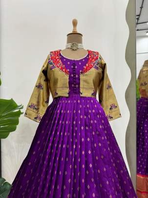 Designer Paithani Style Jecquard Silk Gown With Koti