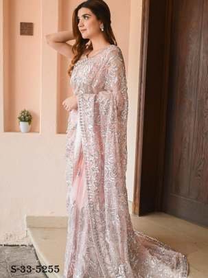 Designer Pale Pink Sequence Work Georgette Saree