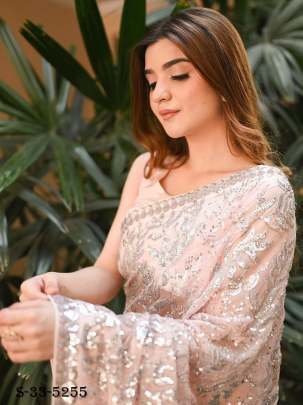 Designer Pale Pink Sequence Work Georgette Saree