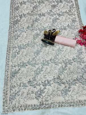 Designer Pale Pink Sequence Work Georgette Saree