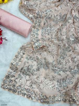 Designer Pale Pink Sequence Work Georgette Saree