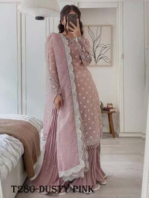 Designer Party Wear Dusty Pink Georgette Kurti Palazzo Set