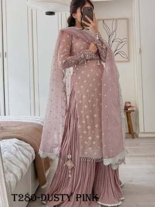 Designer Party Wear Dusty Pink Georgette Kurti Palazzo Set
