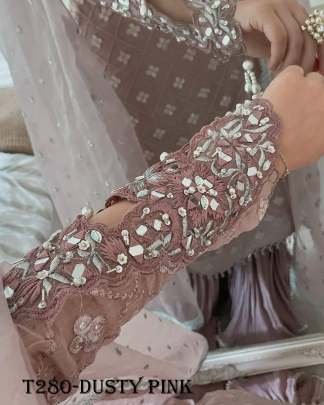 Designer Party Wear Dusty Pink Georgette Kurti Palazzo Set