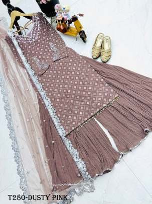 Designer Party Wear Dusty Pink Georgette Kurti Palazzo Set