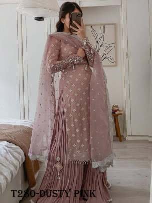 Designer Party Wear Dusty Pink Georgette Kurti Palazzo Set