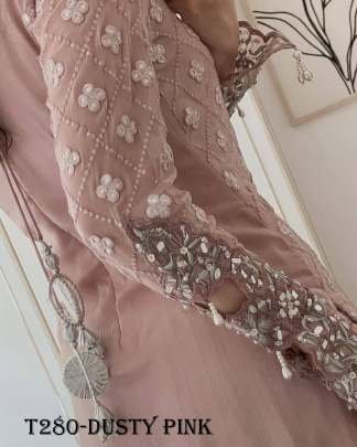 Designer Party Wear Dusty Pink Georgette Kurti Palazzo Set