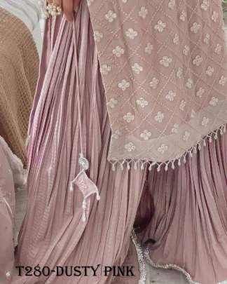 Designer Party Wear Dusty Pink Georgette Kurti Palazzo Set