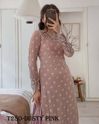 Designer Party Wear Dusty Pink Georgette Kurti Palazzo Set
