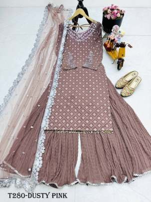 Designer Party Wear Dusty Pink Georgette Kurti Palazzo Set