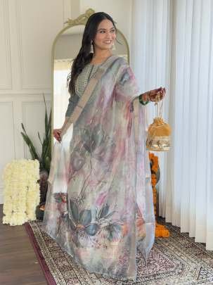 Designer Party Wear Embroidered Straight Kurti Pant Pair