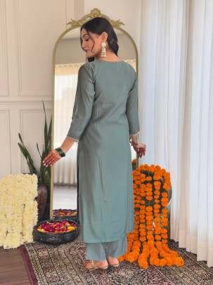 Designer Party Wear Embroidered Straight Kurti Pant Pair