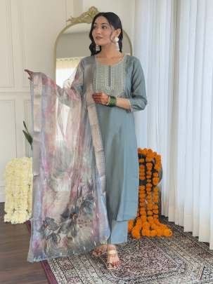 Designer Party Wear Embroidered Straight Kurti Pant Pair