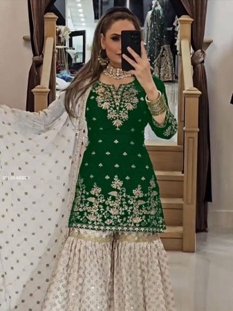 Designer Party Wear Gharara Set with Embroidered Dupatta
