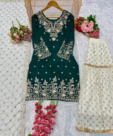 Designer Party Wear Gharara Set with Embroidered Dupatta