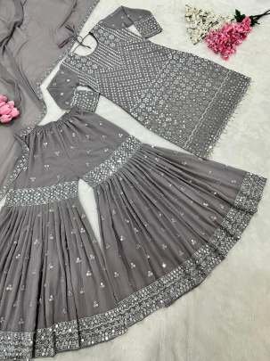 Designer Party Wear Grey Georgette Suit Set