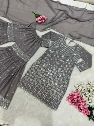 Designer Party Wear Grey Georgette Suit Set
