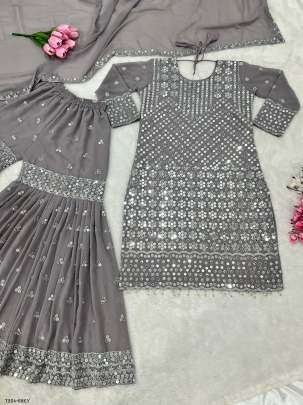 Designer Party Wear Grey Georgette Suit Set