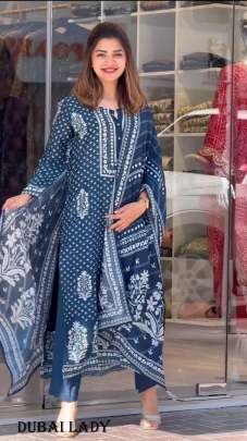 Designer Party Wear Look Pure Muslin Cotton Top Bottom and Dupatta Set