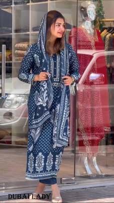 Designer Party Wear Look Pure Muslin Cotton Top Bottom and Dupatta Set