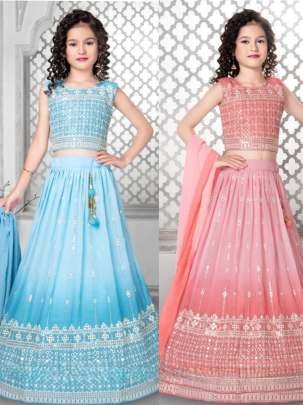 Designer Party Wear Multi Work Faux Georgette Kids Lehenga Choli With Digital Print