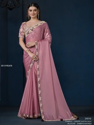 Designer Party Wear Peach Silk Saree