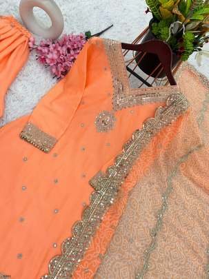 Designer Party Wear Pure Heavy Chinon Sharara Suits