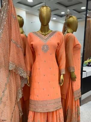 Designer Party Wear Pure Heavy Chinon Sharara Suits