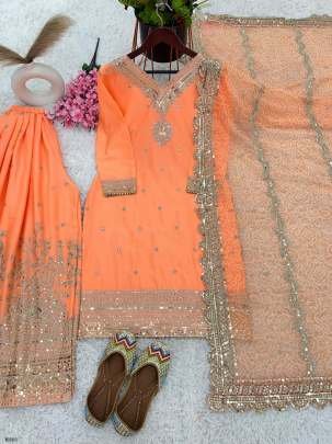 Designer Party Wear Pure Heavy Chinon Sharara Suits