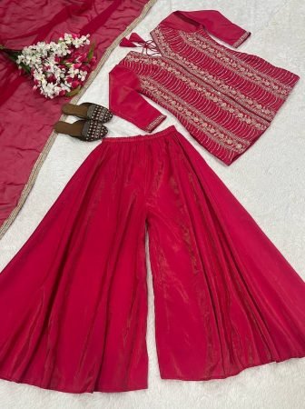 Designer Party Wear Rani Pink Palazzo Suit Set with Hand Work