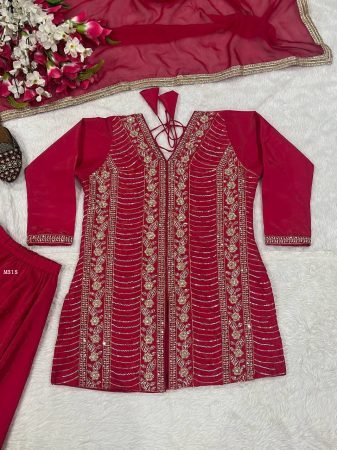 Designer Party Wear Rani Pink Palazzo Suit Set with Hand Work