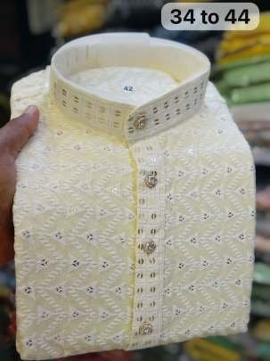 Designer Pastal Yellow 7 MM Sequence Work Rayon Kurta Set For Groom