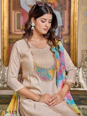 Designer Peach Embroidered Kurti Pant Set