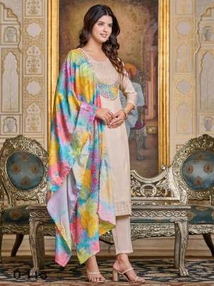 Designer Peach Embroidered Kurti Pant Set