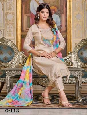 Designer Peach Embroidered Kurti Pant Set