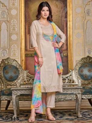 Designer Peach Embroidered Kurti Pant Set