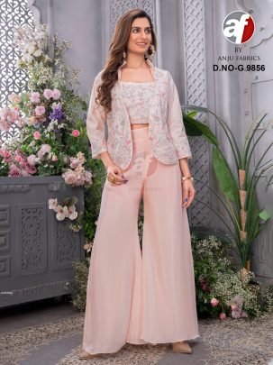 Designer Peach Indo Western Suit With Hand Work by Anju Fab 9856