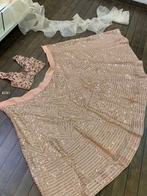 Designer Peach Kasturi Silk Lehenga choli Set With Sequence Work