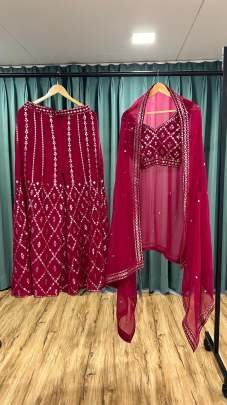 Designer Pink Colour in Thread Work Top Palazzo With Shrug
