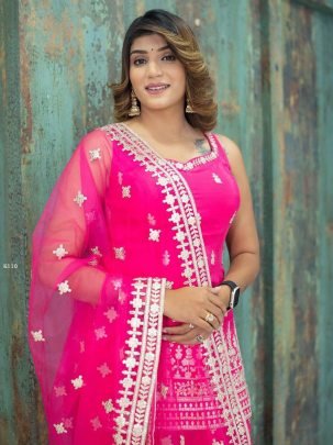 Designer Pink Faux Georgette Sharara  Top With Dupatta