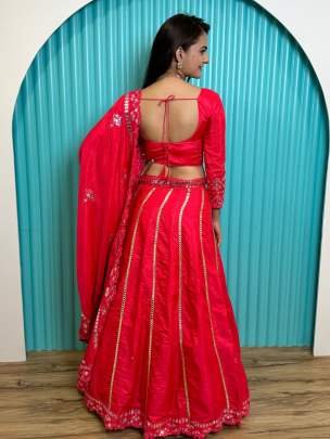 Designer Pink Foil Paper Work Silk Lehenga Choli