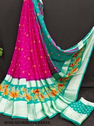 Designer Pink Moss  Georgette Saree 