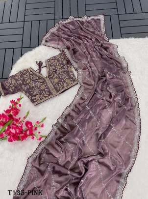 Designer Pink Pure Soft Jimmy Choo Silk Saree