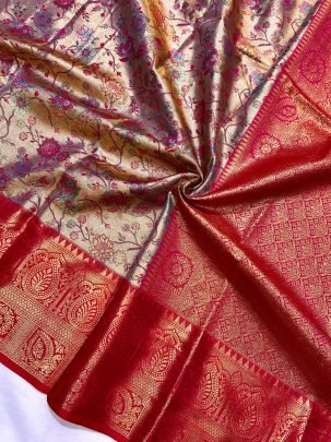 Designer Pink Silk Sarees And Blouse Zari Weaves All Over