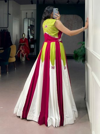 Designer Pink & White Flared Lehenga Set With Stylish Crop Top And Jacket