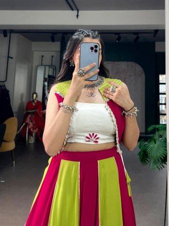 Designer Pink & White Flared Lehenga Set With Stylish Crop Top And Jacket