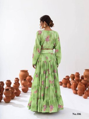 Designer Pista Colour Floral Attire