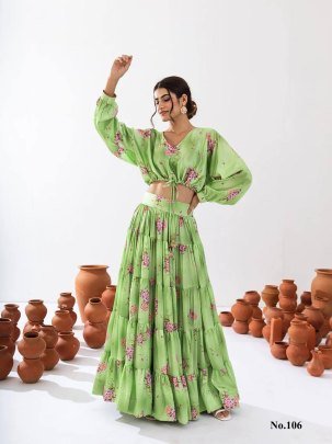 Designer Pista Colour Floral Attire