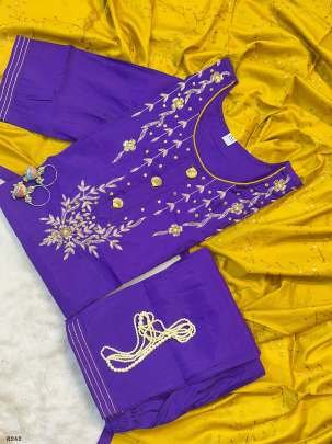 Designer Purple Muslin Hand Work Kurtis